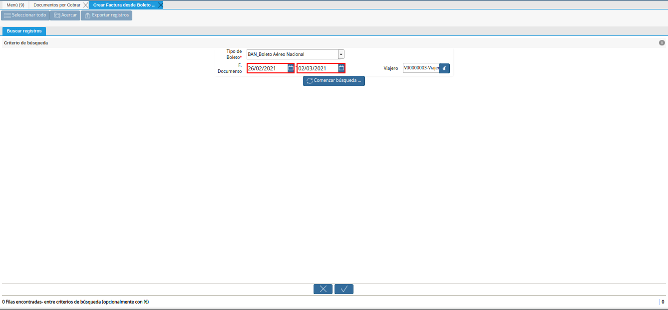 campo fecha del documento del proceso crear factura desde boleto