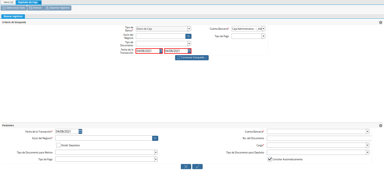 campo fecha de la transaccion de la ventana deposito a caja