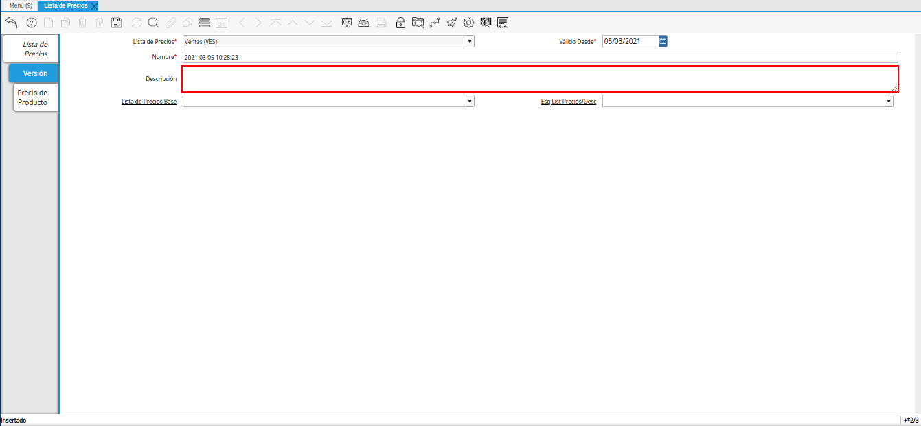 campo descripción para lista de precios desde última oc procesada