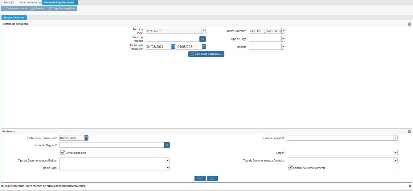 Ventana Retiro de Caja Detallado