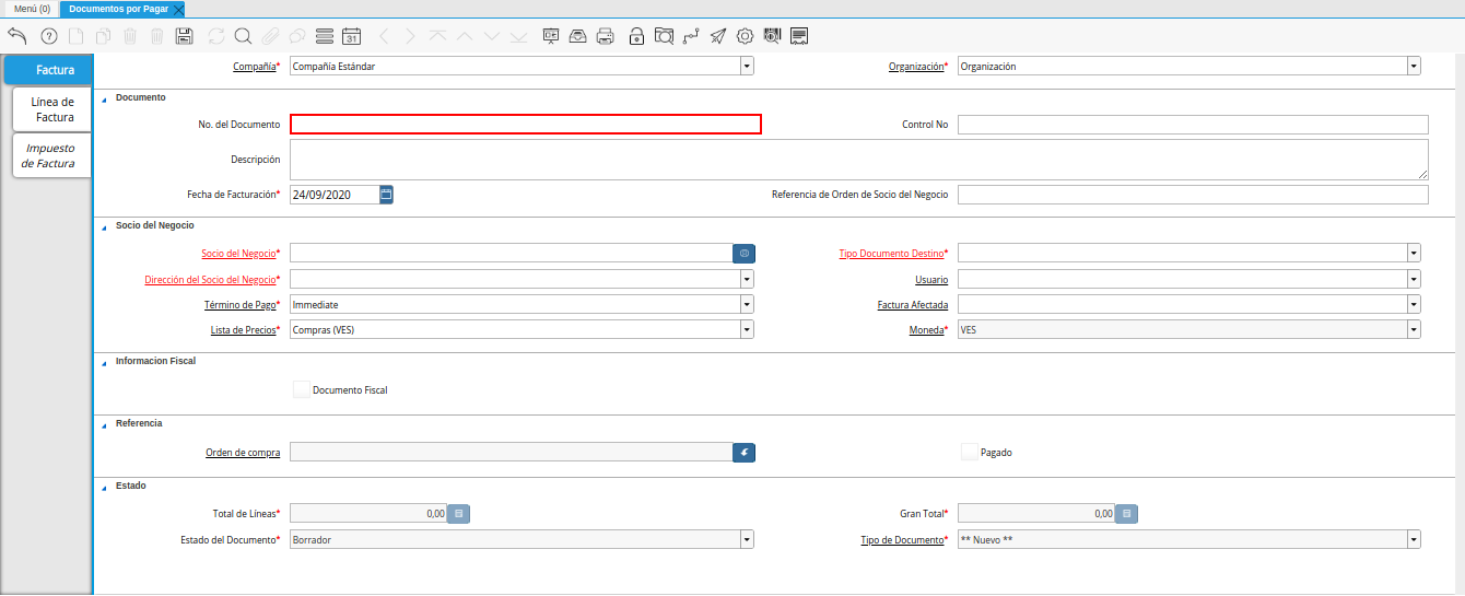 campo nro del documento de la ventana documentos por pagar