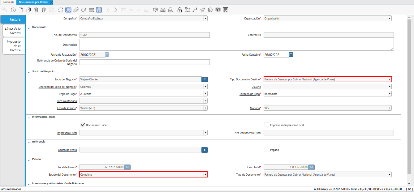 documento por cobrar en estado completo