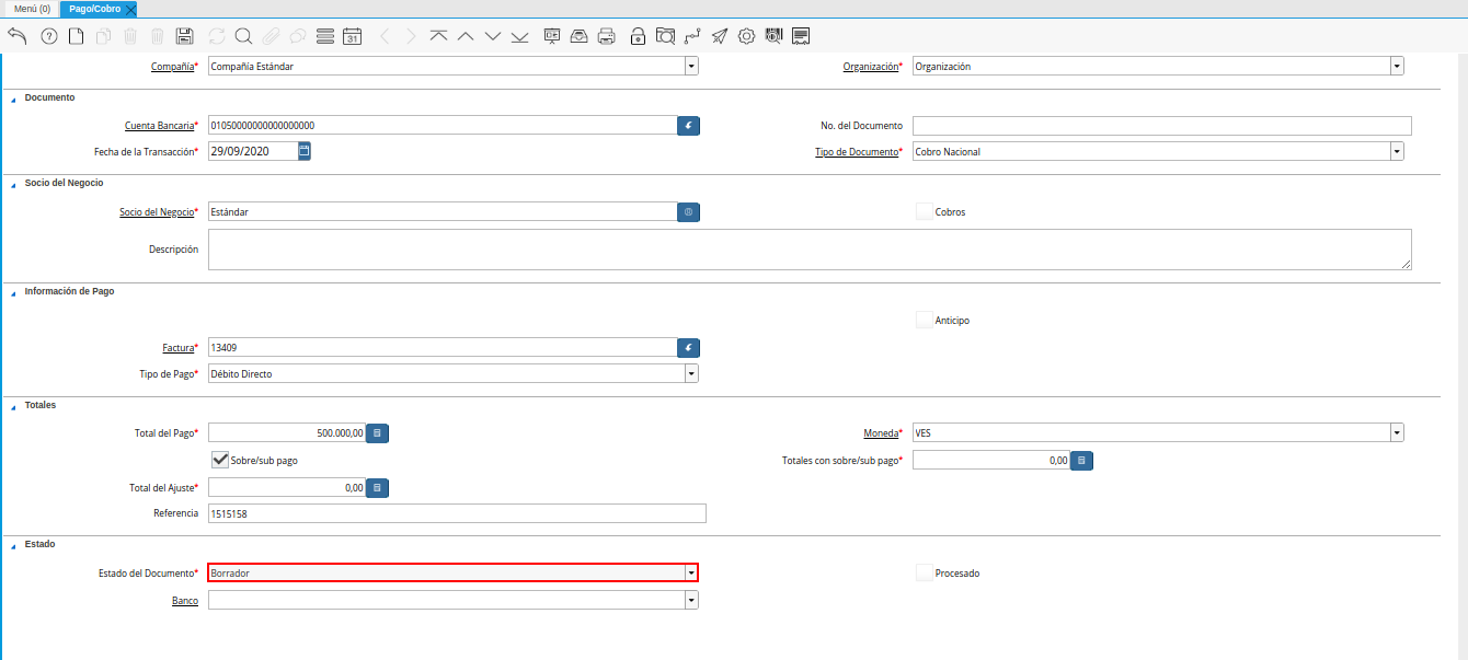 Campo Estado del Documento