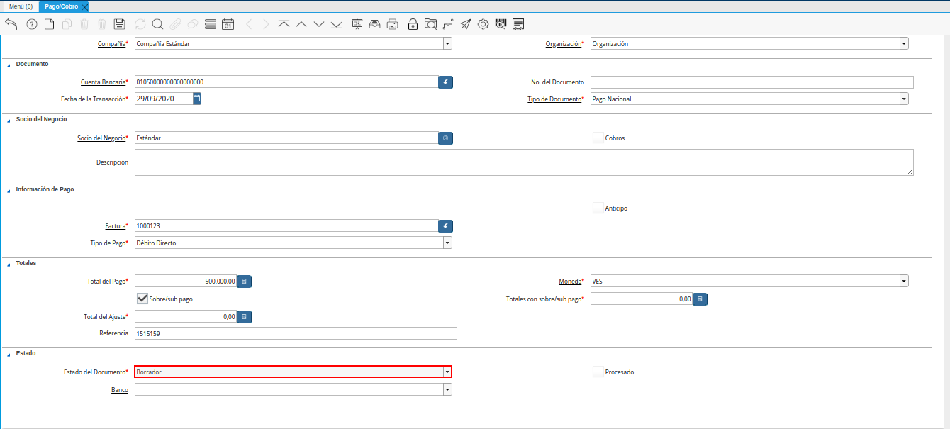 Campo Estado del Documento