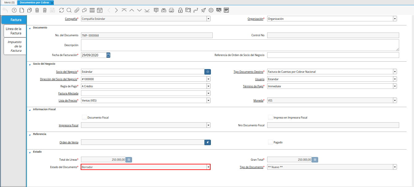 campo estado del documento