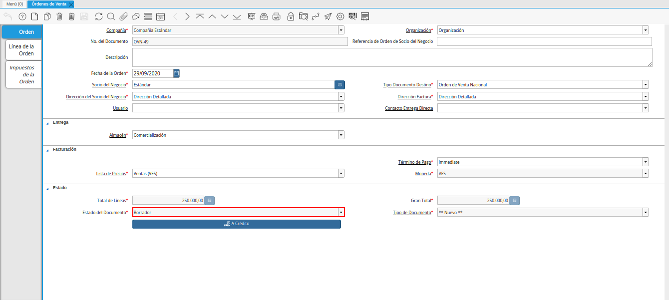 campo estado del documento