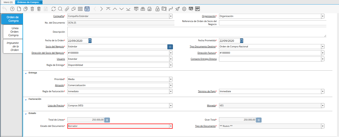 campo estado del documento