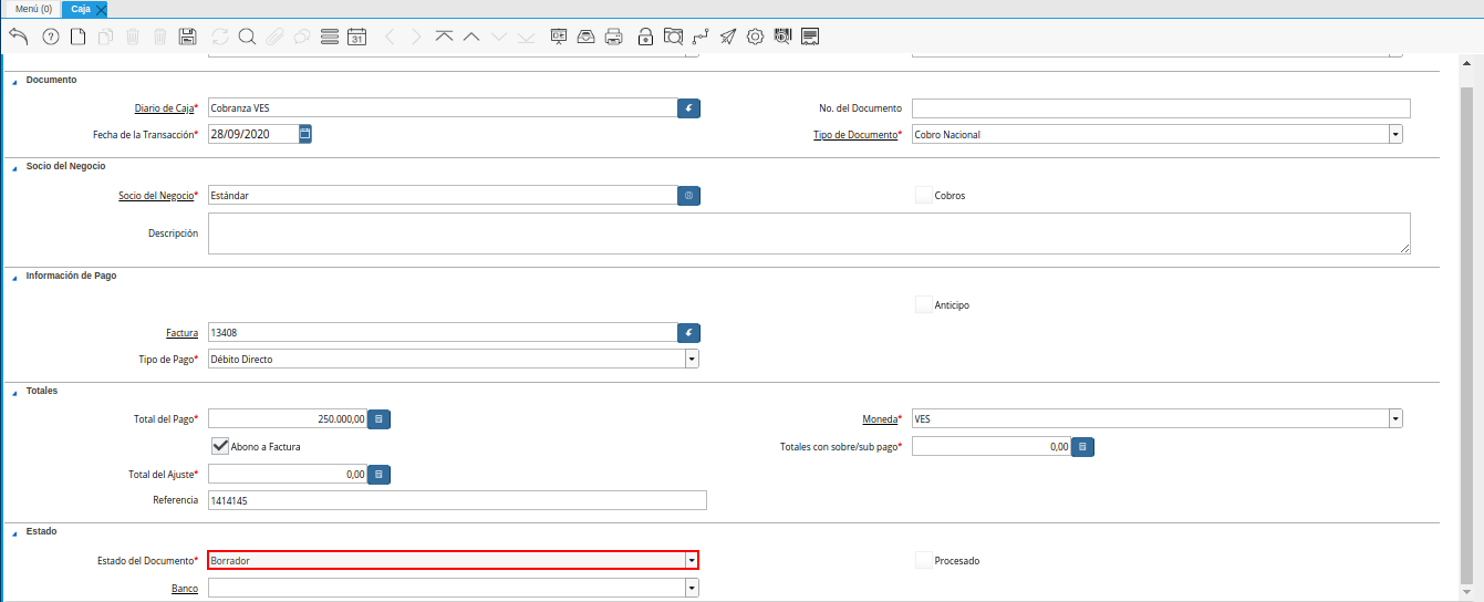 estado del documento
