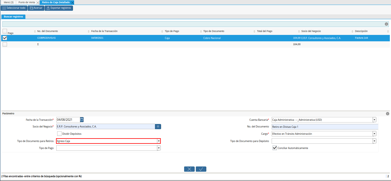 campo tipo de documento para retiros del retiro detallado