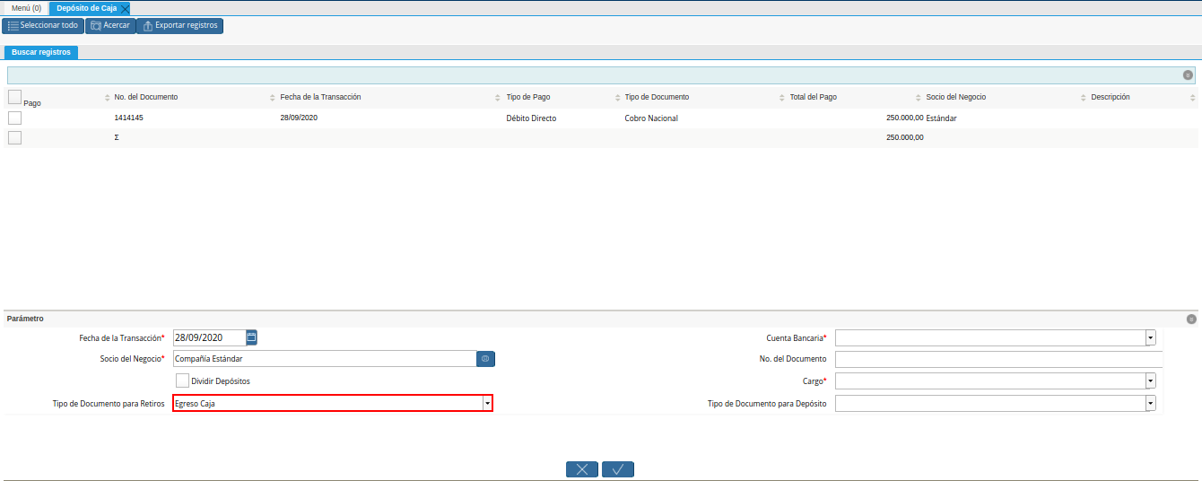Tipo de Documento para Retiros