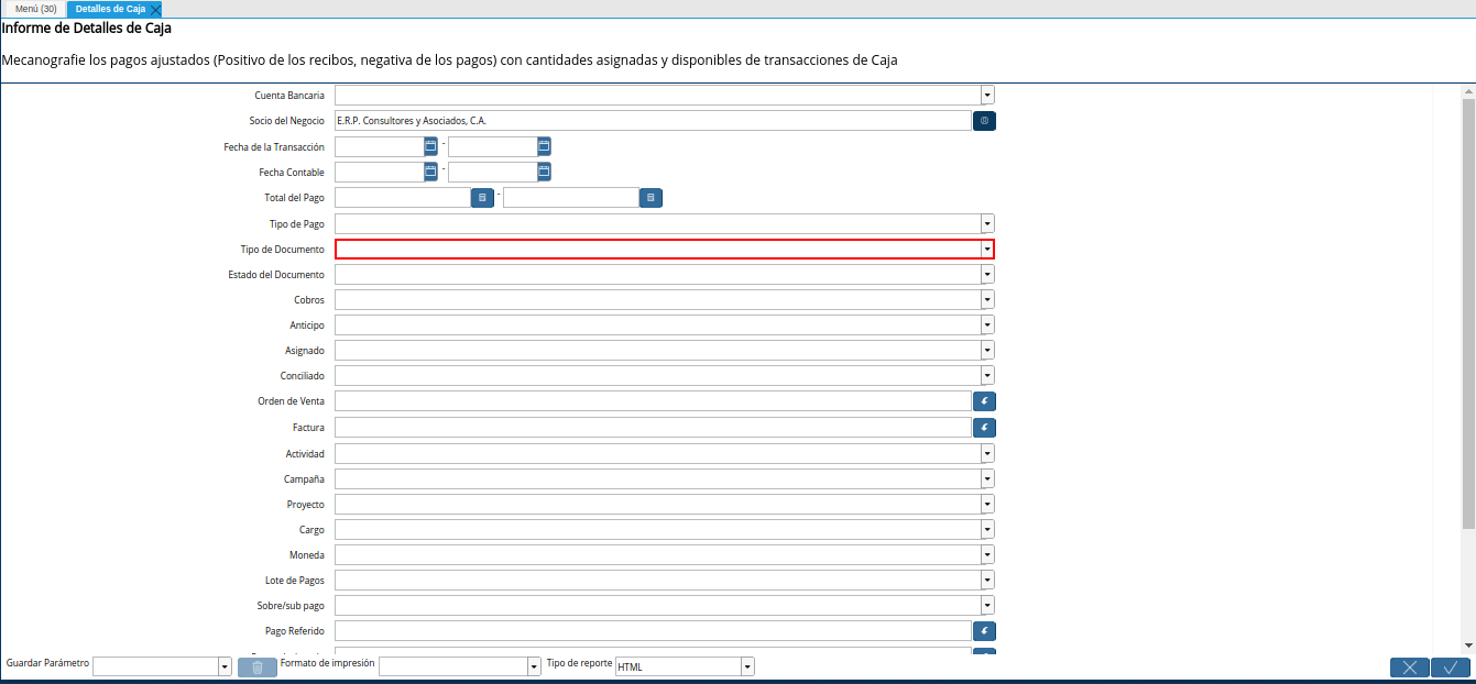 campo tipo de documento del reporte detalle de caja