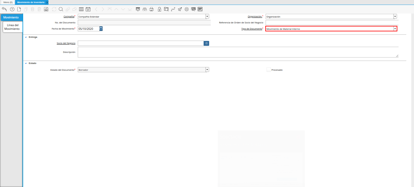Campo Tipo de Documento