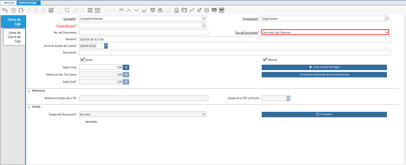 Campo Tipo de Documento