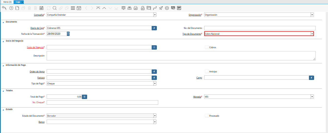 Campo Tipo de Documento 1