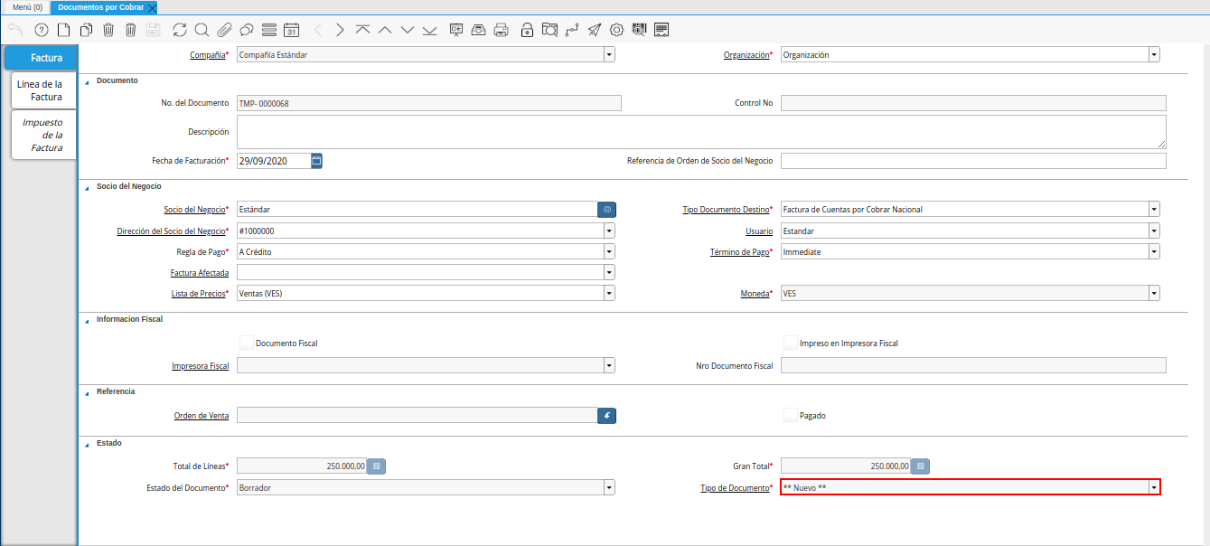 campo tipo de documento