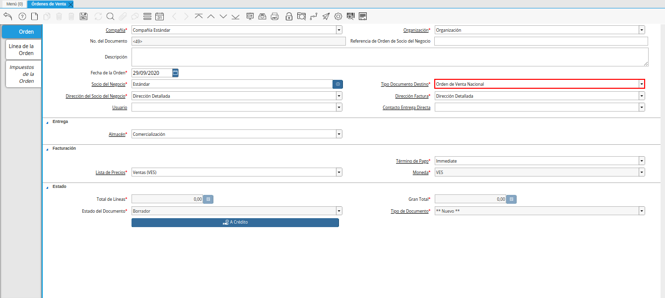 Campo Tipo de Documento