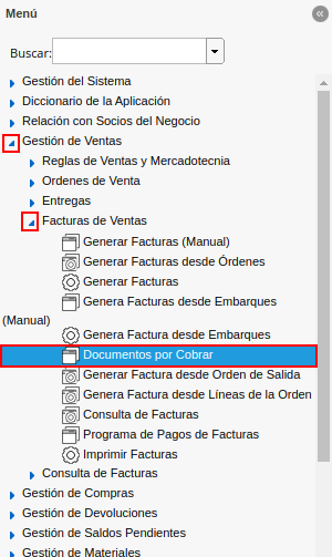menú documentos por cobrar