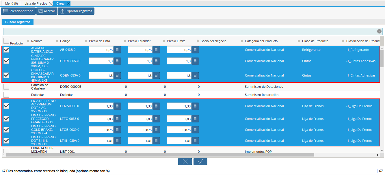 ingresar precios de productos