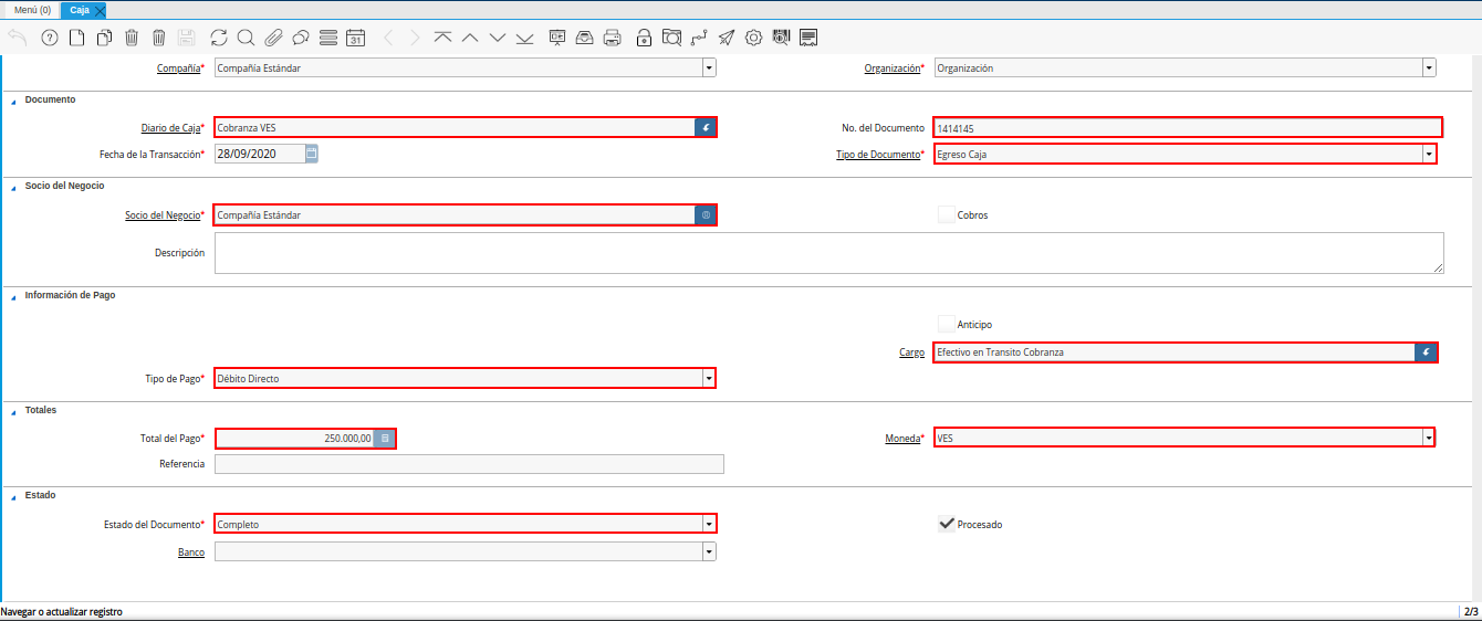 Documento de Egreso Generado en Caja