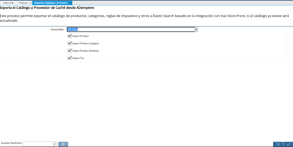 ventana exportar catálogo a proveedor de cache