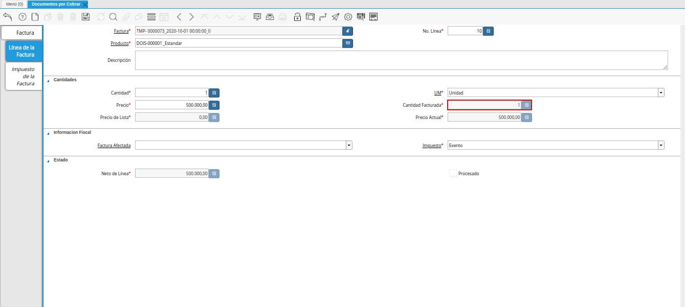 campo cantidad facturada nota de débito