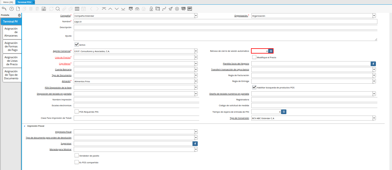Campo Retraso de Cierre de Sesión Automático de la Ventana Terminal PDV