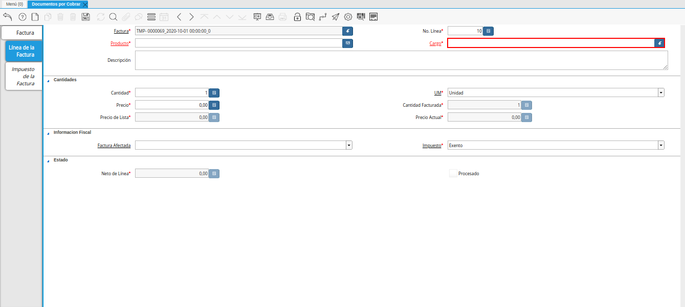 Campo cargo nota de crédito