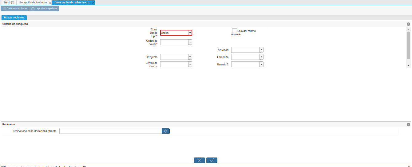 campo crear desde tipo de la ventana crear recibo de orden de compra o rma