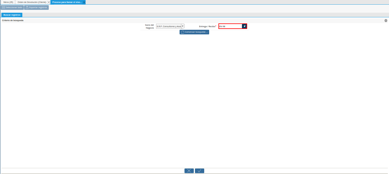 campo entrega recibo del proceso