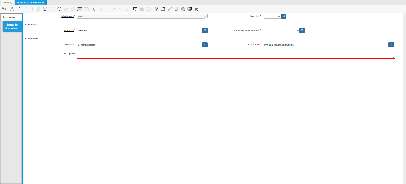 Campo Descripción línea