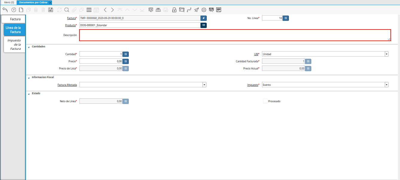 campo descripción línea