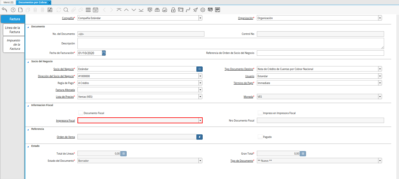 campo impresora fiscal nota de crédito