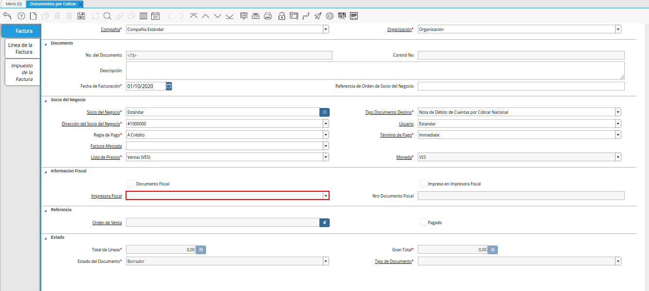 campo impresora fiscal nota de débito