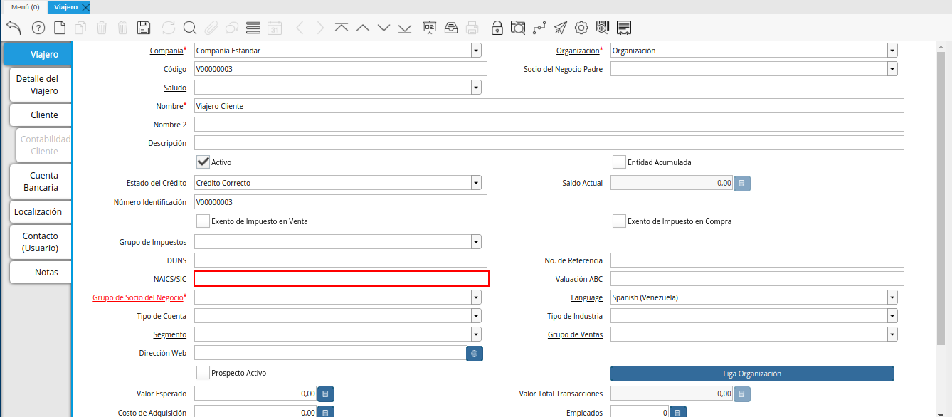 campo naics sic de la ventana viajero