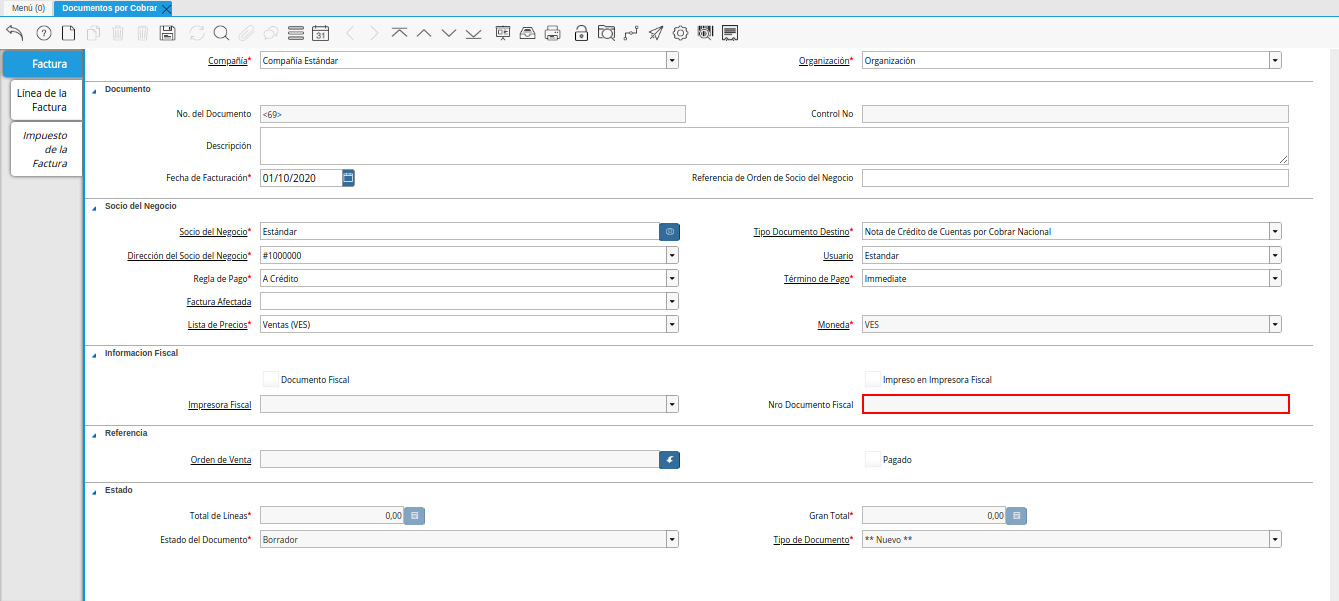 campo nro documento fiscal nota de crédito