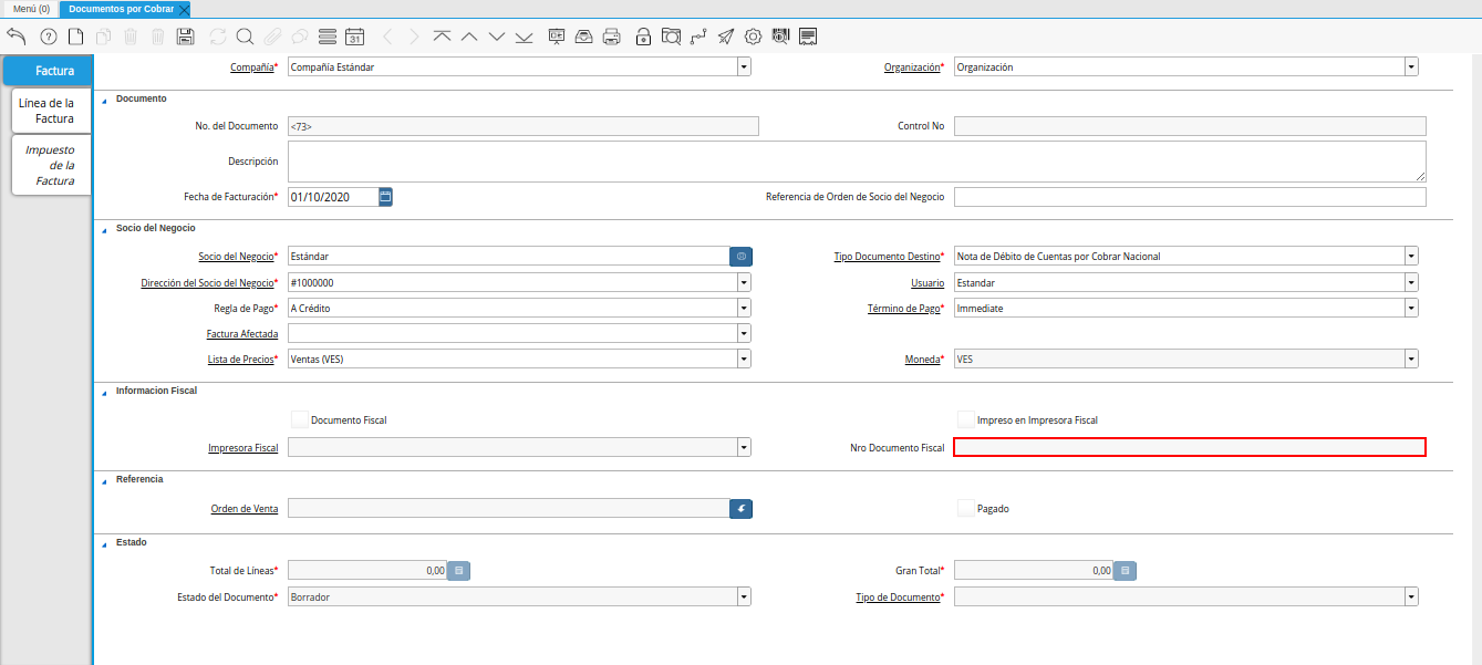 campo nro documento fiscal nota de débito