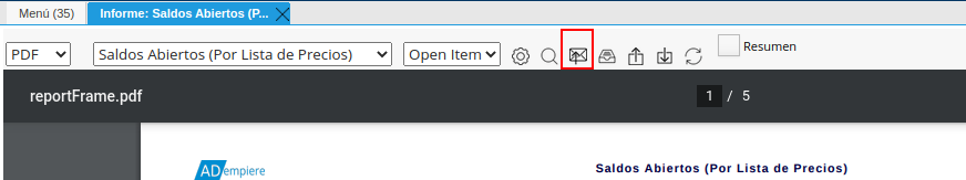 campo enviar email del informe de la barra