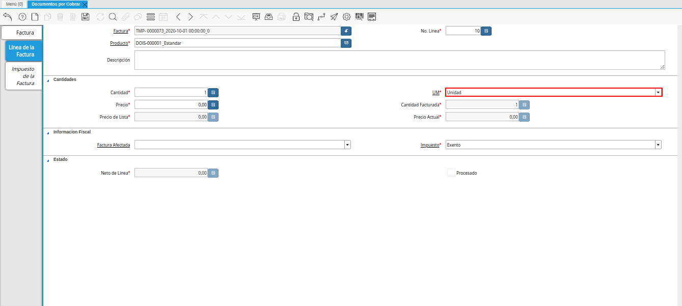 Campo UM nota de débito