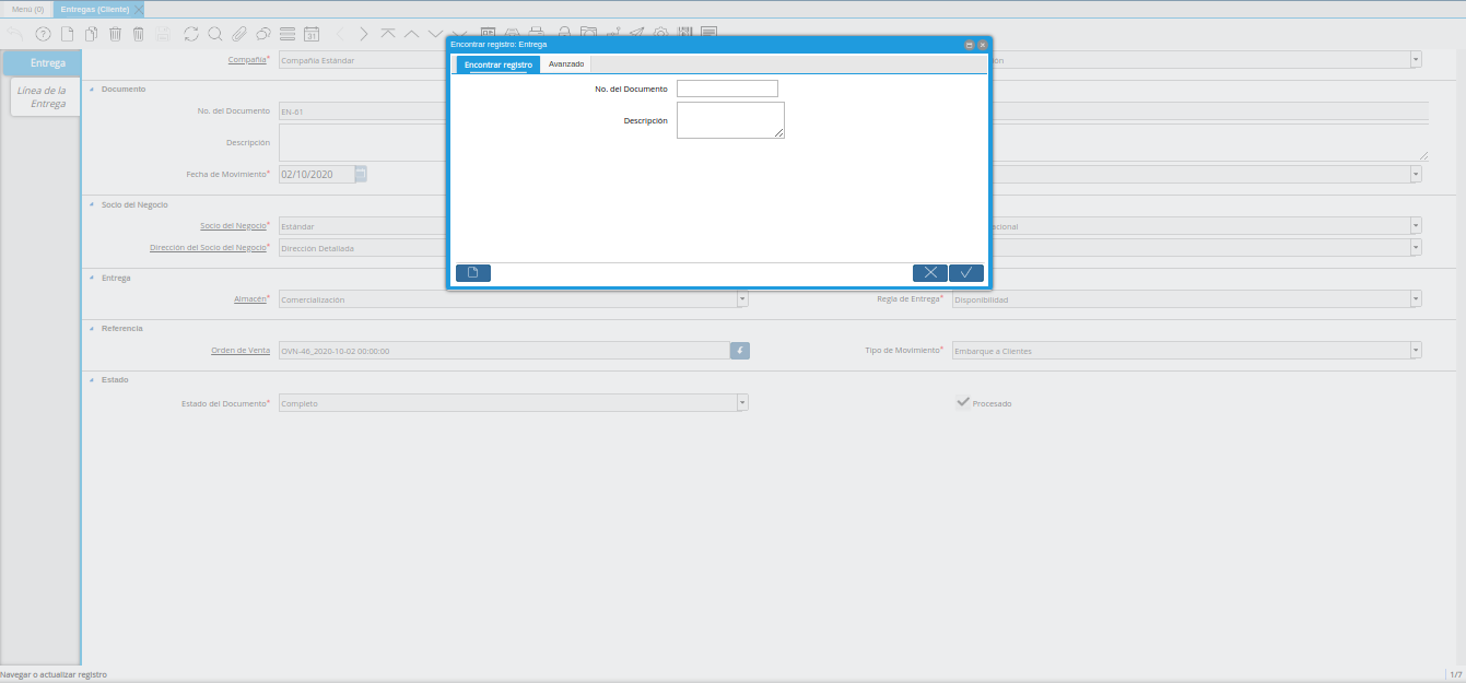Ventana Encontrar Registro Entrega