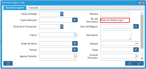 Número de Documento del Retiro de Fondos