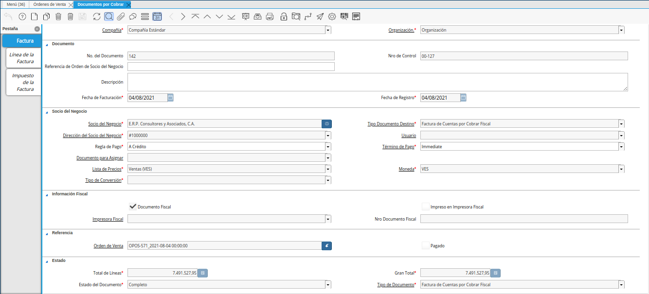 consulta de factura generada