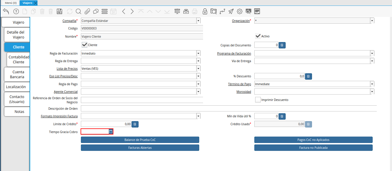 campo tiempo gracia cobro de la pestaña cliente