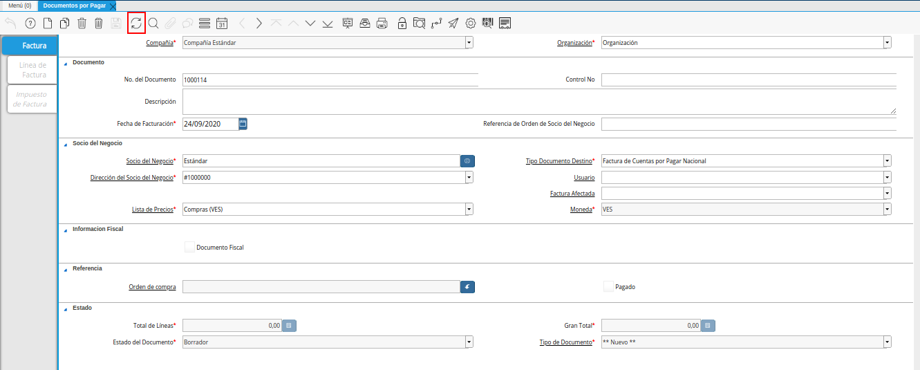 icono refrescar de la ventana documentos por pagar