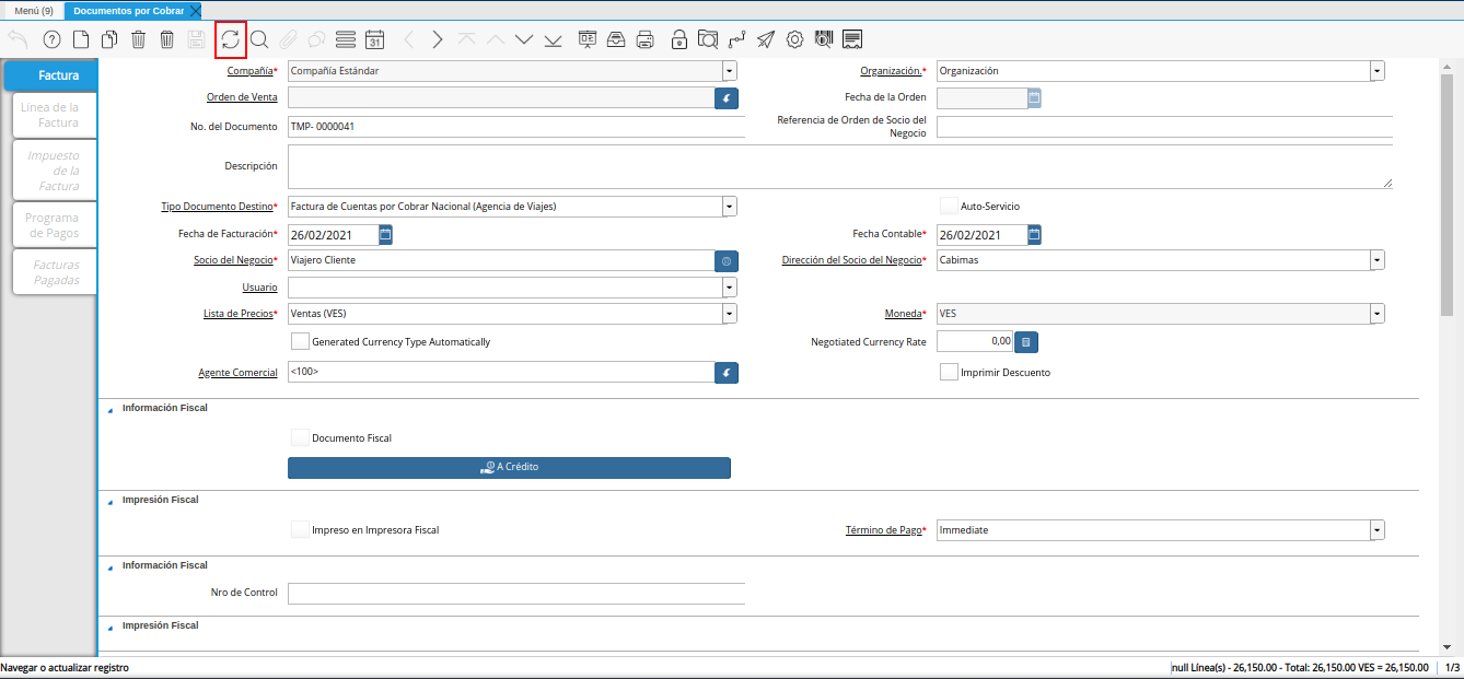 icono refrescar de la ventana documentos por cobrar