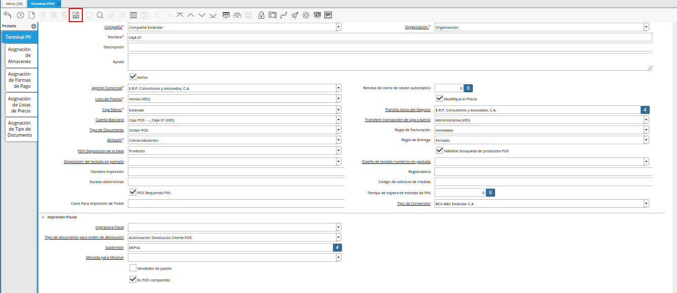 Icono Guardar Cambios de la Ventana Terminal PDV