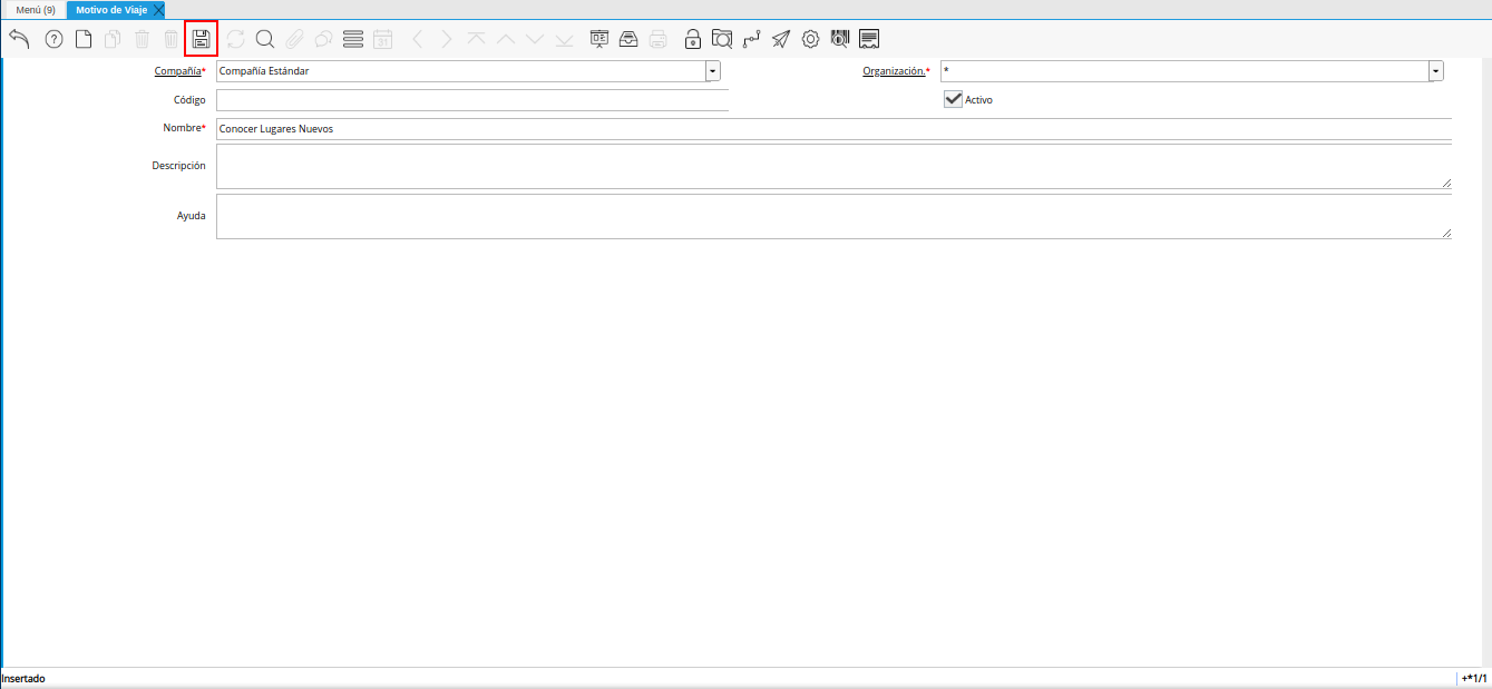 icono guardar cambios de la ventana motivo de viaje