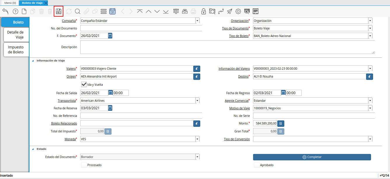 icono guardar cambios de la ventana boleto de viaje