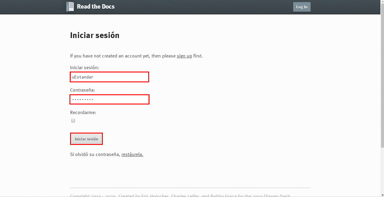 Usuario en Read the Docs