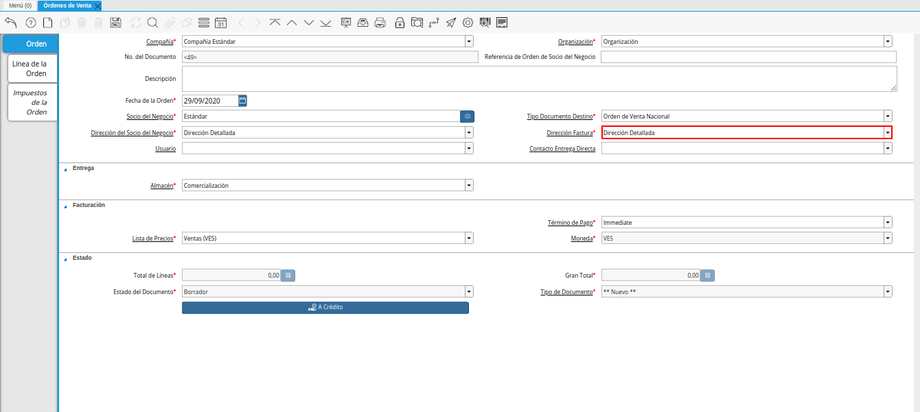 Campo Dirección Factura