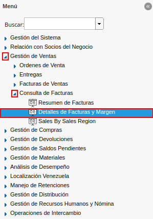 menú detalles de facturas y margen